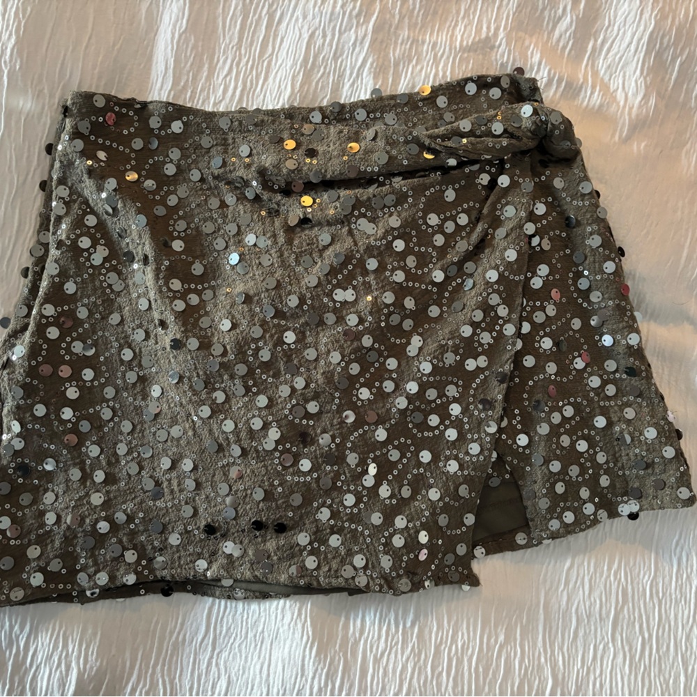 Zara Olive Sequin Skort